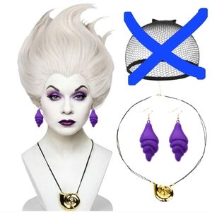 Sea Witch Wig+Shell Necklace+Earrings  Wicked Under The Sea